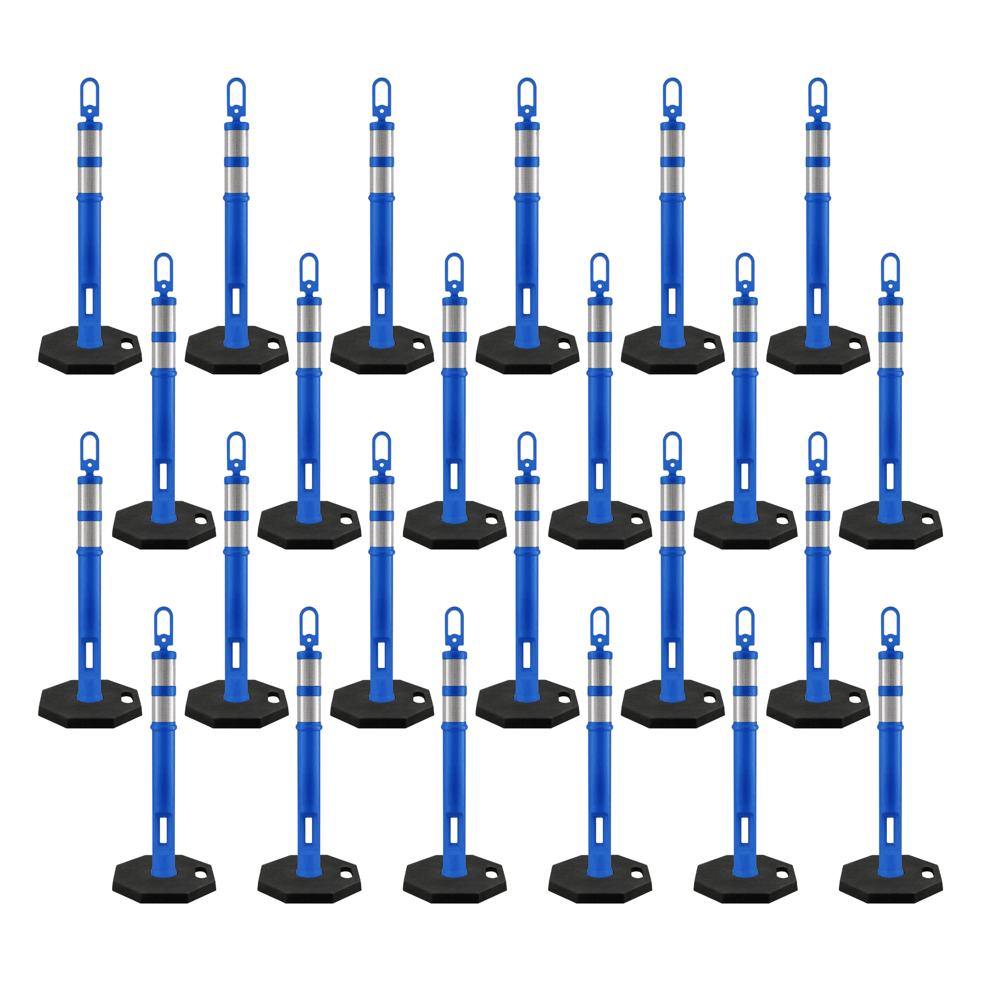 42" Ring Loop Blue Traffic Delineator Post with 13 LB PVC Base - 24 Pack